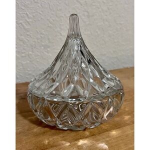 Godinger Crystal Hershey Kiss Candy Dish with Lid Geometric Pattern Collectible